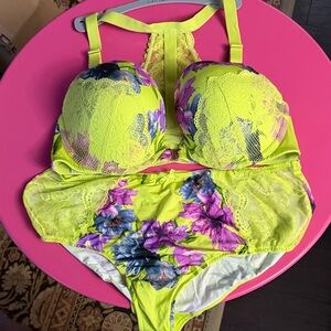 Lane Bryant Cacique front close boost plunge bra & panty 40D 18/20 cheeky